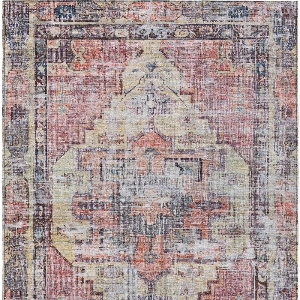 9' X 12' Rust Gray And Mauve Oriental Washable Indoor Outdoor Area Rug — view 5
