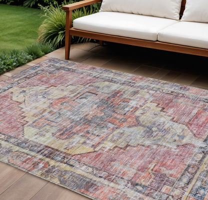 9' X 12' Rust Gray And Mauve Oriental Washable Indoor Outdoor Area Rug HomeRoots