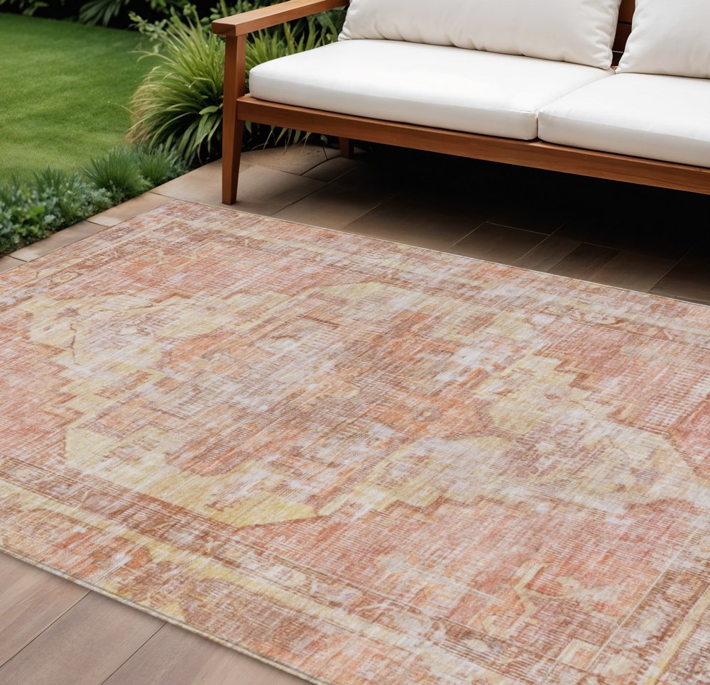 5' X 8' Terra Cotta Ivory And Wheat Oriental Washable Indoor Outdoor Area Rug — view 8