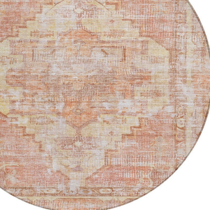 8' Terra Cotta Ivory And Wheat Round Oriental Washable Indoor Outdoor Area Rug HomeRoots