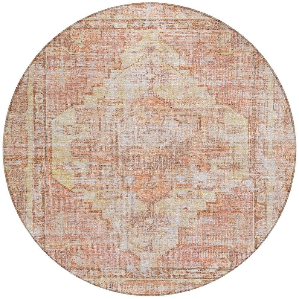 8' Terra Cotta Ivory And Wheat Round Oriental Washable Indoor Outdoor Area Rug — view 5
