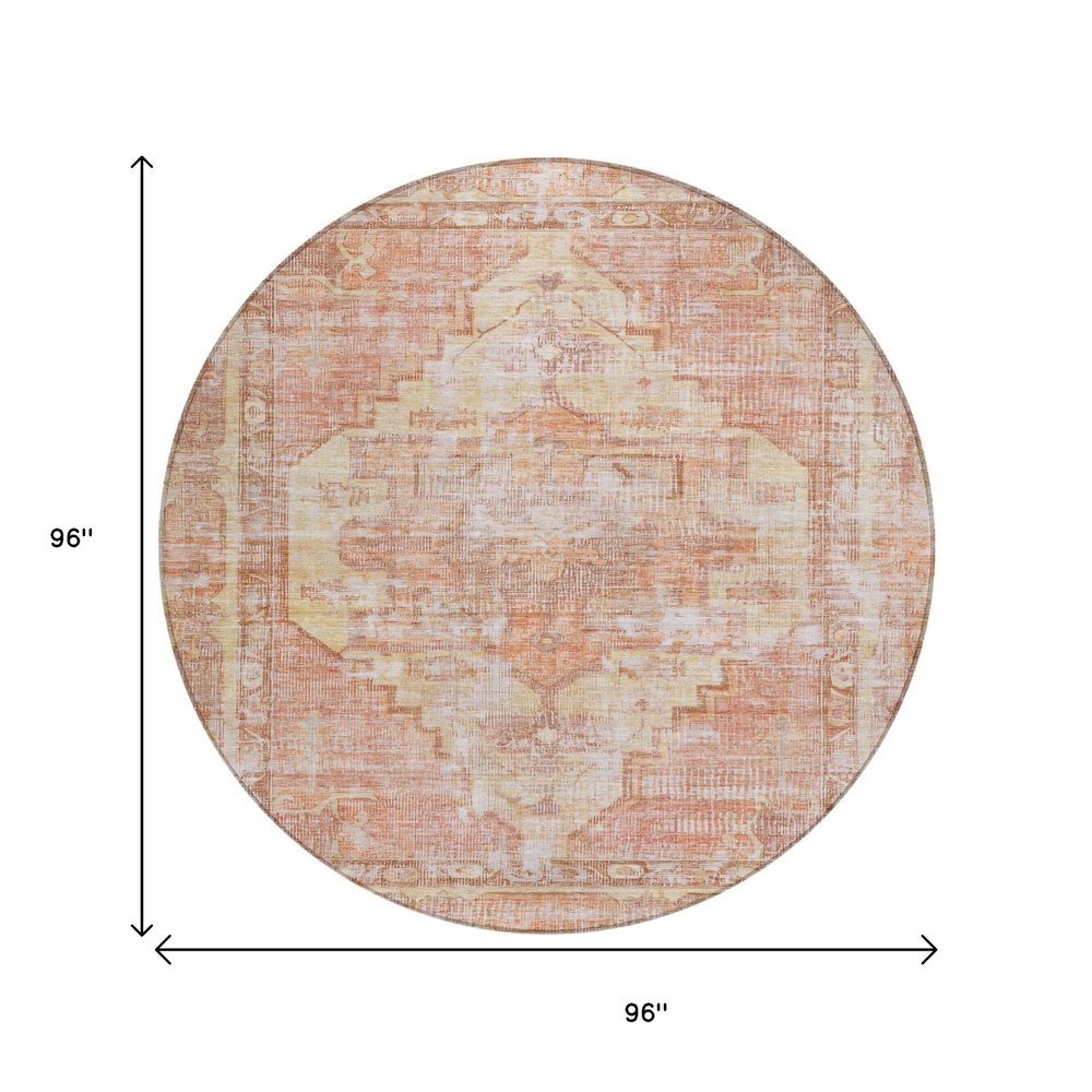 8' Terra Cotta Ivory And Wheat Round Oriental Washable Indoor Outdoor Area Rug HomeRoots