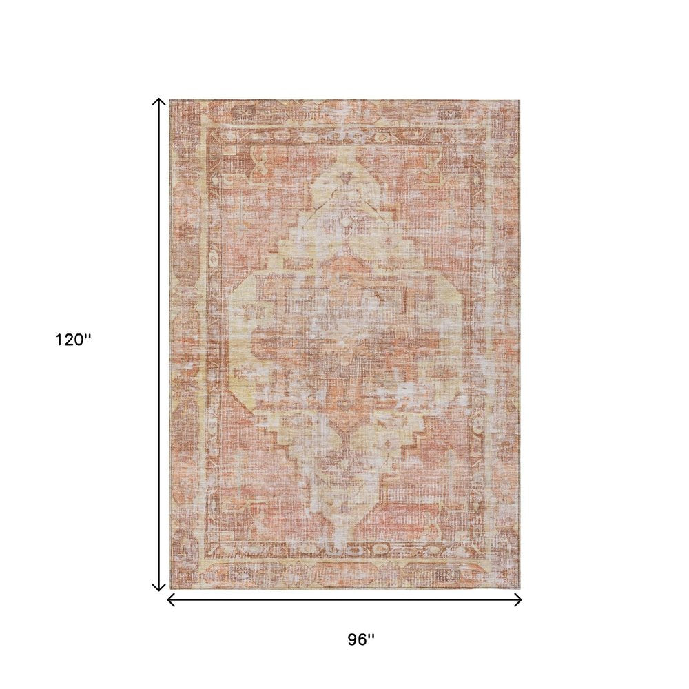 8' X 10' Terra Cotta Ivory And Wheat Oriental Washable Indoor Outdoor Area Rug HomeRoots