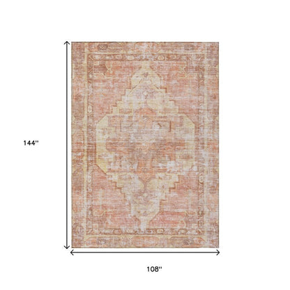 9' X 12' Terra Cotta Ivory And Wheat Oriental Washable Indoor Outdoor Area Rug HomeRoots
