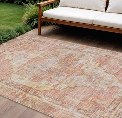 9' X 12' Terra Cotta Ivory And Wheat Oriental Washable Indoor Outdoor Area Rug HomeRoots