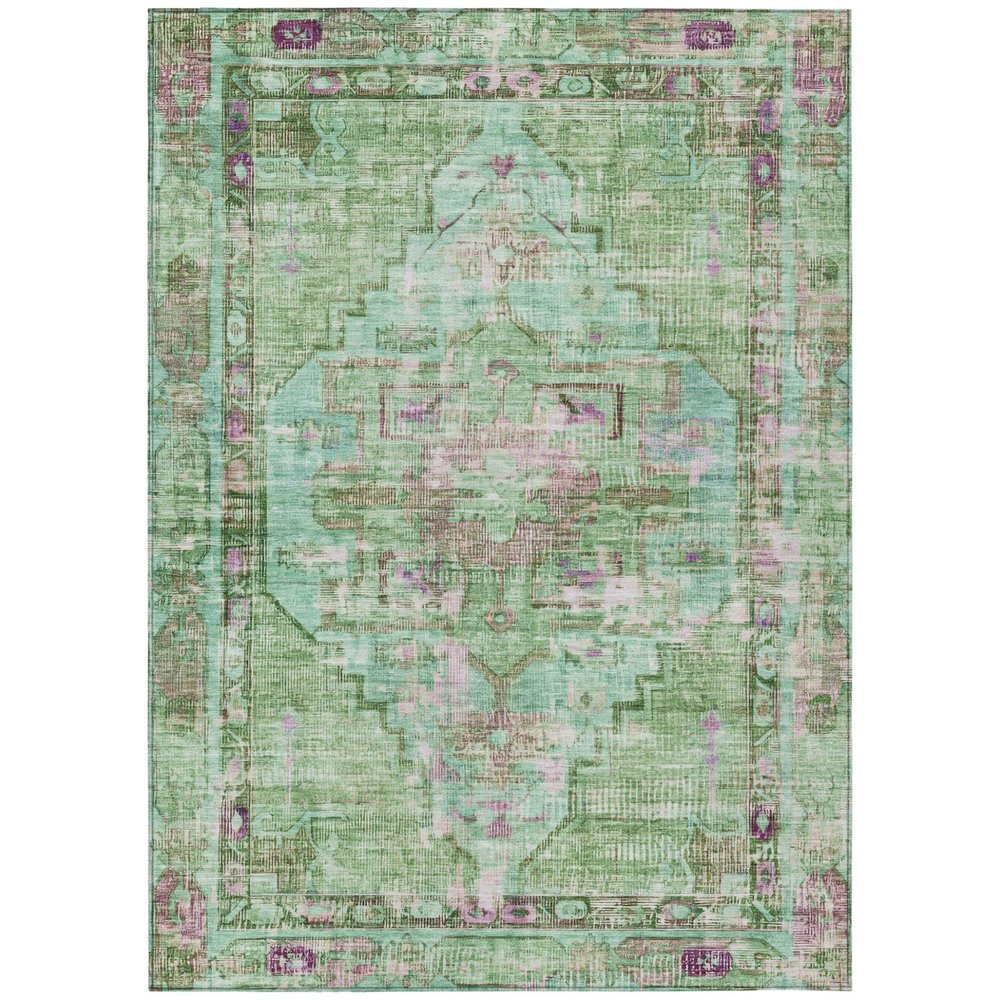 3' X 5' Artichoke Green Teal Blue And Lavender Oriental Washable Indoor Outdoor Area Rug HomeRoots