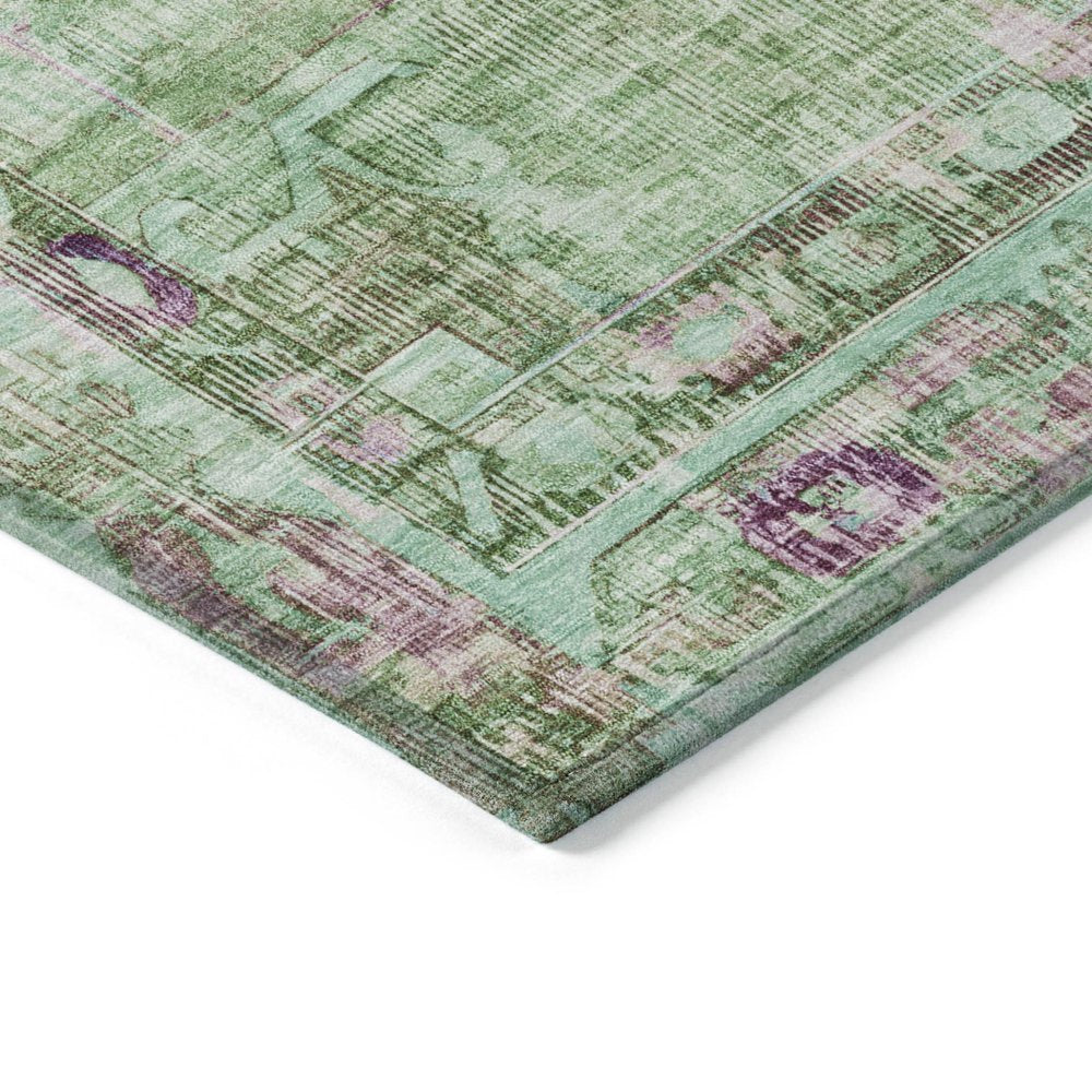 3' X 5' Artichoke Green Teal Blue And Lavender Oriental Washable Indoor Outdoor Area Rug — view 2