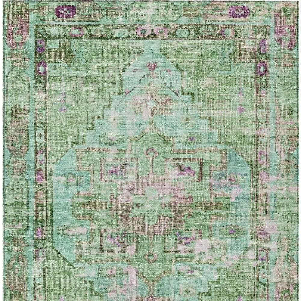 9' X 12' Artichoke Green Teal Blue And Lavender Oriental Washable Indoor Outdoor Area Rug — view 10