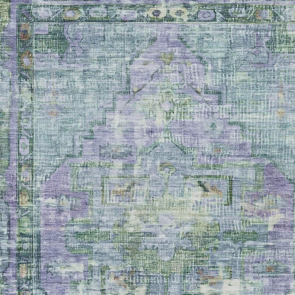 3' X 5' Teal Blue Lavender And Ivory Oriental Washable Indoor Outdoor Area Rug — view 9