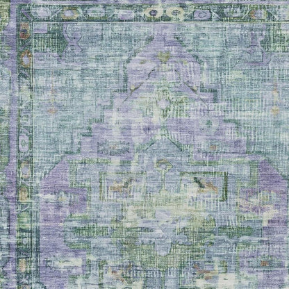 3' X 5' Teal Blue Lavender And Ivory Oriental Washable Indoor Outdoor Area Rug