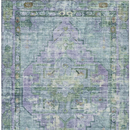 3' X 5' Teal Blue Lavender And Ivory Oriental Washable Indoor Outdoor Area Rug