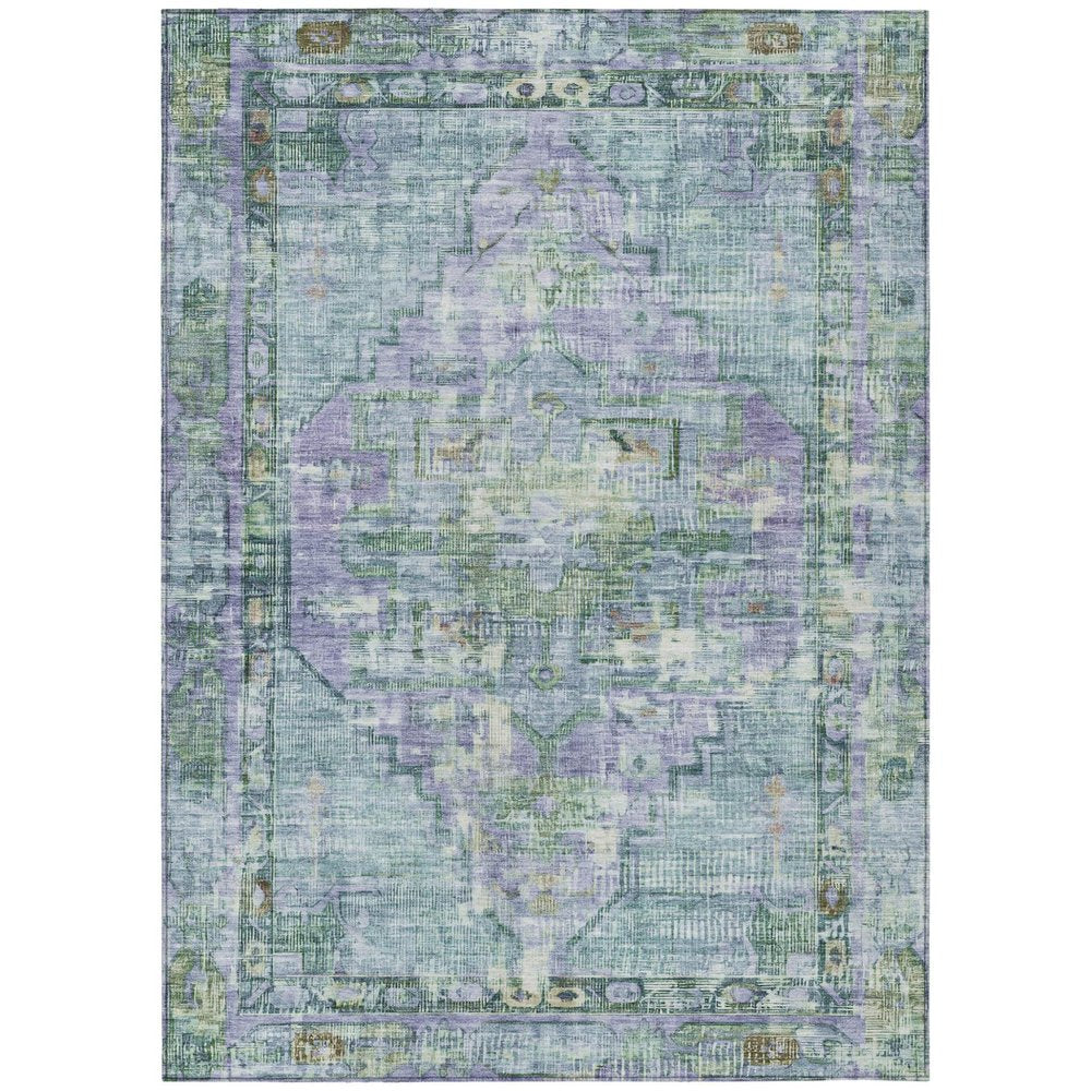 3' X 5' Teal Blue Lavender And Ivory Oriental Washable Indoor Outdoor Area Rug HomeRoots