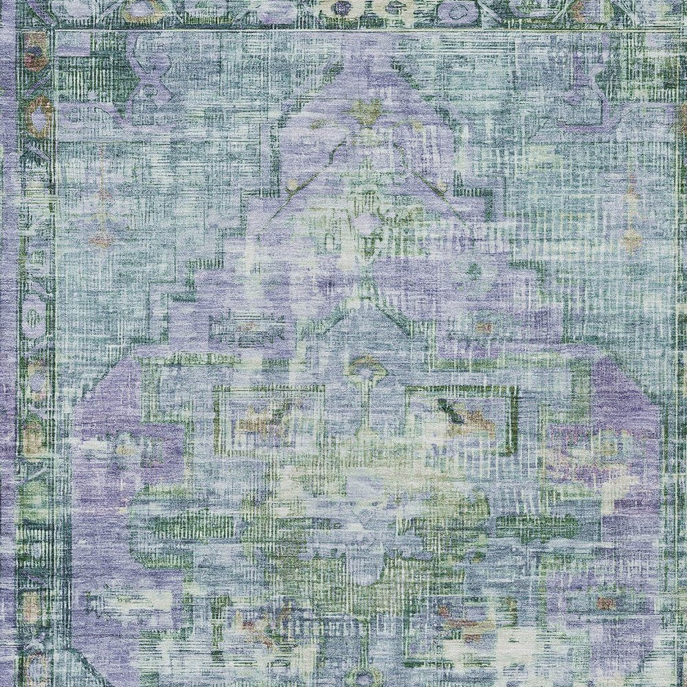 3' X 5' Teal Blue Lavender And Ivory Oriental Washable Indoor Outdoor Area Rug HomeRoots