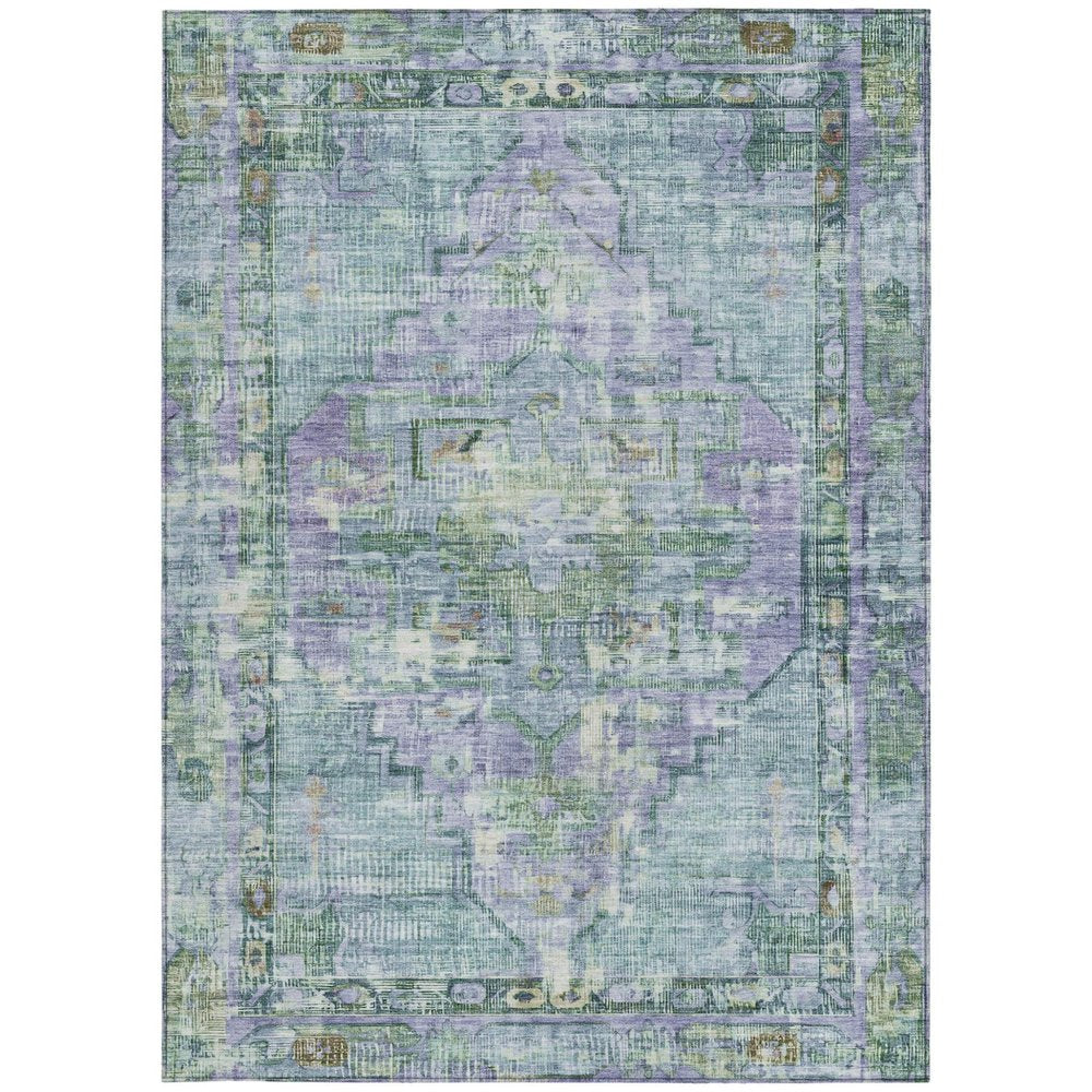5' X 8' Teal Blue Lavender And Ivory Oriental Washable Indoor Outdoor Area Rug — view 5