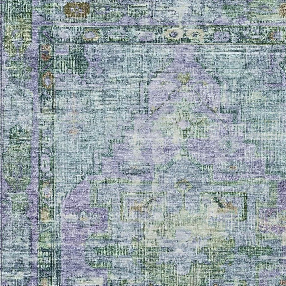 5' X 8' Teal Blue Lavender And Ivory Oriental Washable Indoor Outdoor Area Rug HomeRoots