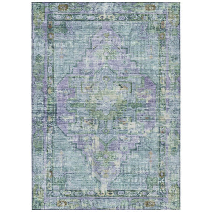 5' X 8' Teal Blue Lavender And Ivory Oriental Washable Indoor Outdoor Area Rug HomeRoots