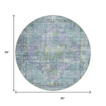8' Teal Blue Lavender And Ivory Round Oriental Washable Indoor Outdoor Area Rug HomeRoots