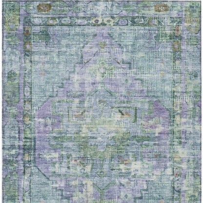 8' X 10' Teal Blue Lavender And Ivory Oriental Washable Indoor Outdoor Area Rug HomeRoots