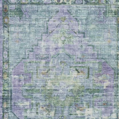 8' X 10' Teal Blue Lavender And Ivory Oriental Washable Indoor Outdoor Area Rug HomeRoots