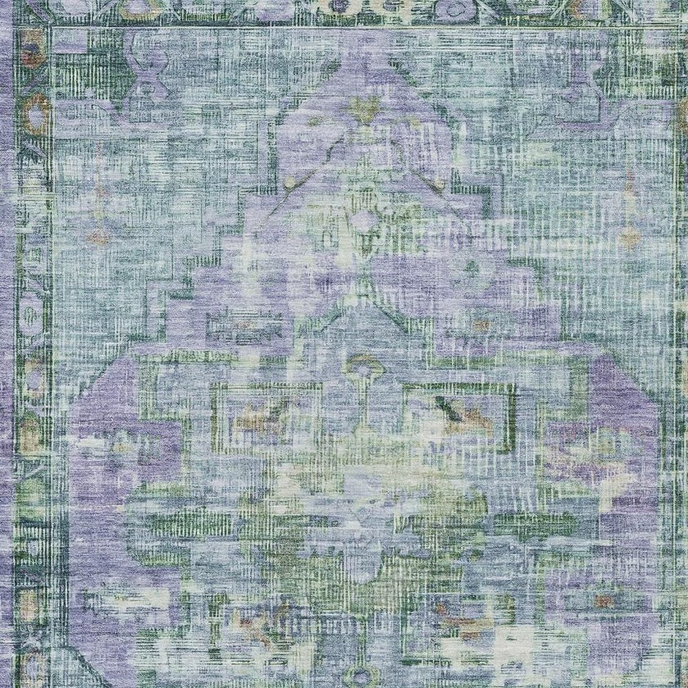8' X 10' Teal Blue Lavender And Ivory Oriental Washable Indoor Outdoor Area Rug — view 9
