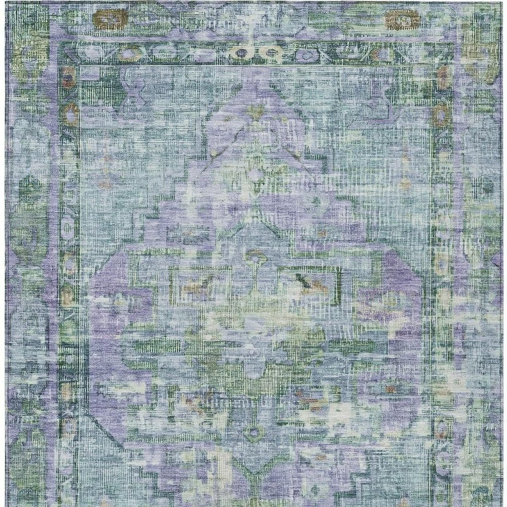 8' X 10' Teal Blue Lavender And Ivory Oriental Washable Indoor Outdoor Area Rug — view 10