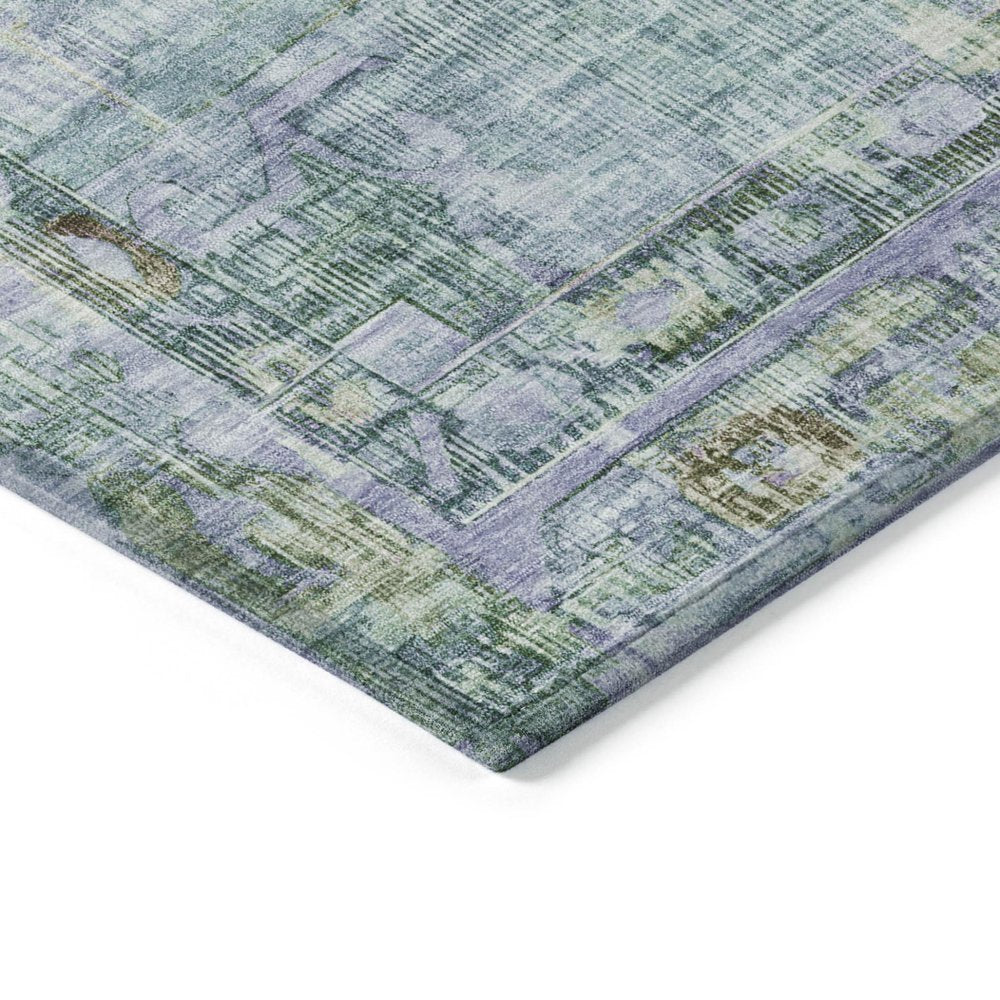 8' X 10' Teal Blue Lavender And Ivory Oriental Washable Indoor Outdoor Area Rug — view 2