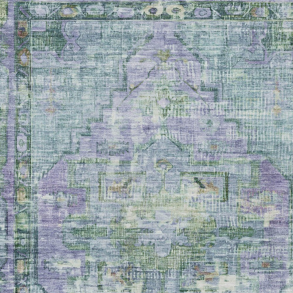 8' X 10' Teal Blue Lavender And Ivory Oriental Washable Indoor Outdoor Area Rug — view 4