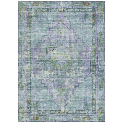 9' X 12' Teal Blue Lavender And Ivory Oriental Washable Indoor Outdoor Area Rug HomeRoots