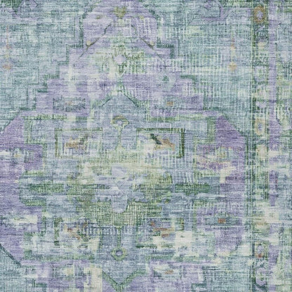 9' X 12' Teal Blue Lavender And Ivory Oriental Washable Indoor Outdoor Area Rug HomeRoots