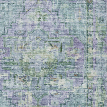 9' X 12' Teal Blue Lavender And Ivory Oriental Washable Indoor Outdoor Area Rug HomeRoots