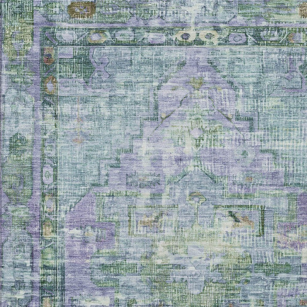 10' X 14' Teal Blue Lavender And Ivory Oriental Washable Indoor Outdoor Area Rug — view 4