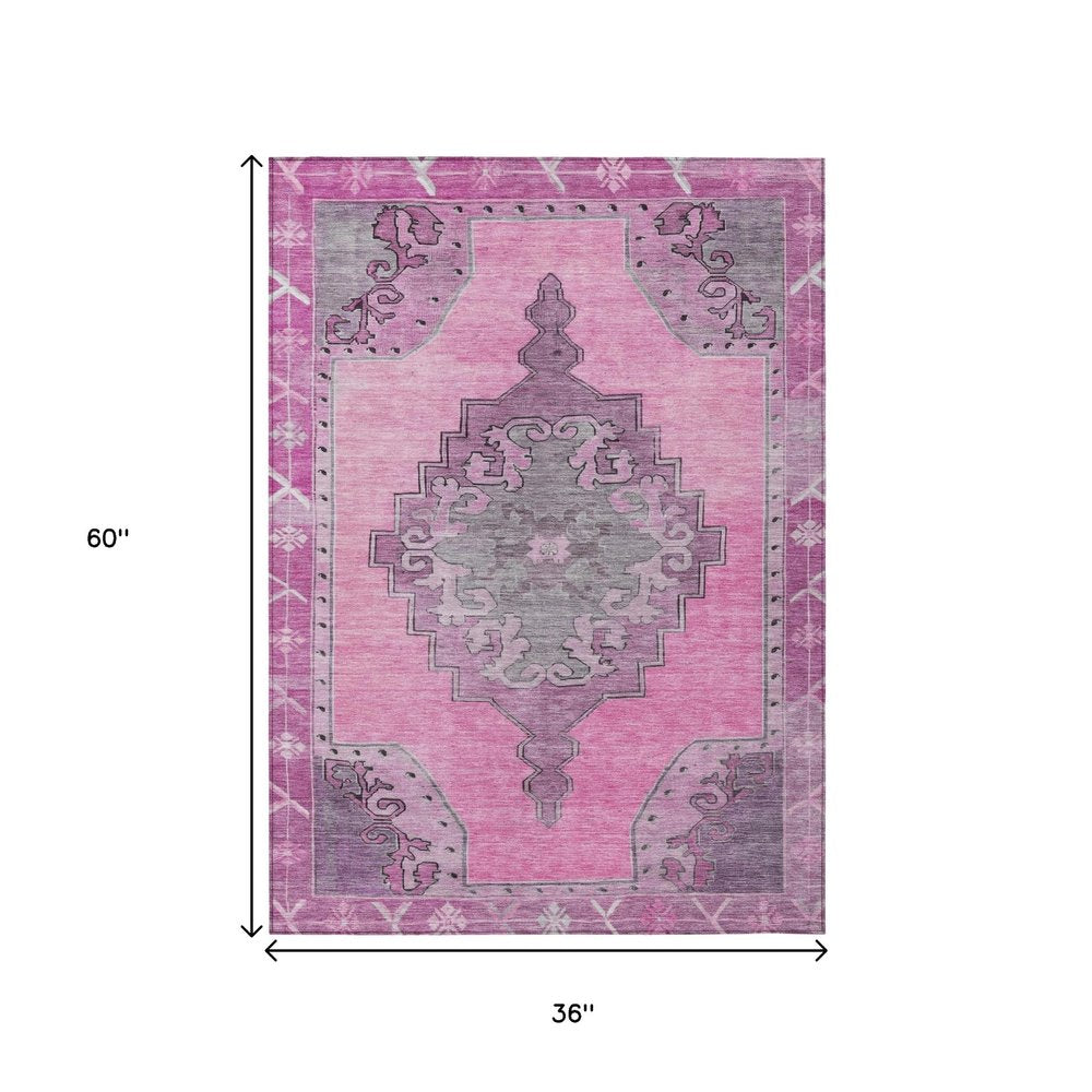 3' X 5' Pink And Blush Geometric Washable Indoor Outdoor Area Rug — view 7