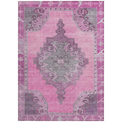 5' X 8' Pink And Blush Geometric Washable Indoor Outdoor Area Rug