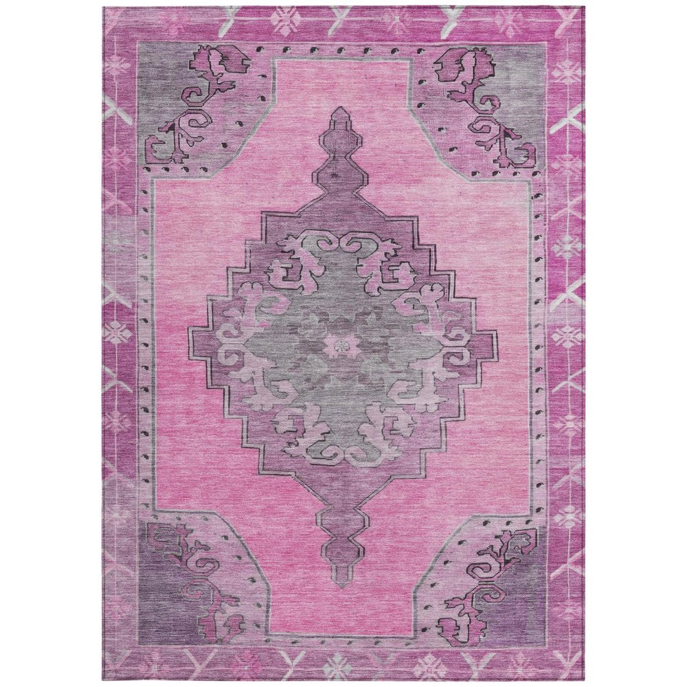 5' X 8' Pink And Blush Geometric Washable Indoor Outdoor Area Rug — view 6