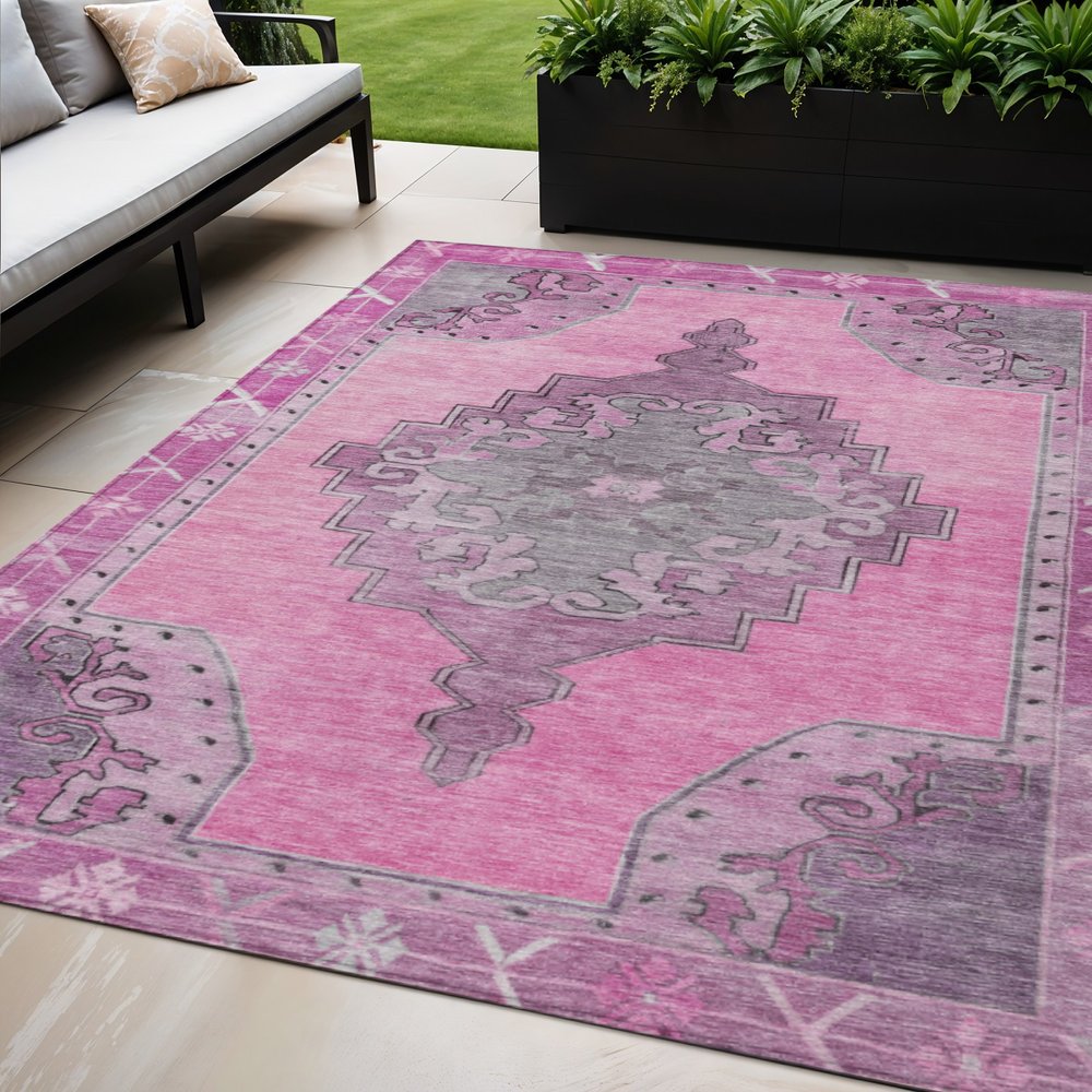 5' X 8' Pink And Blush Geometric Washable Indoor Outdoor Area Rug HomeRoots