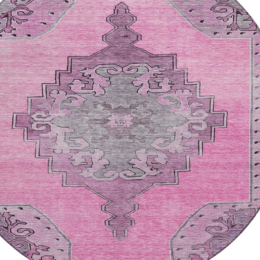 8' Pink And Blush Round Geometric Washable Indoor Outdoor Area Rug HomeRoots