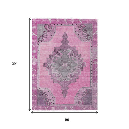 8' X 10' Pink And Blush Geometric Washable Indoor Outdoor Area Rug HomeRoots