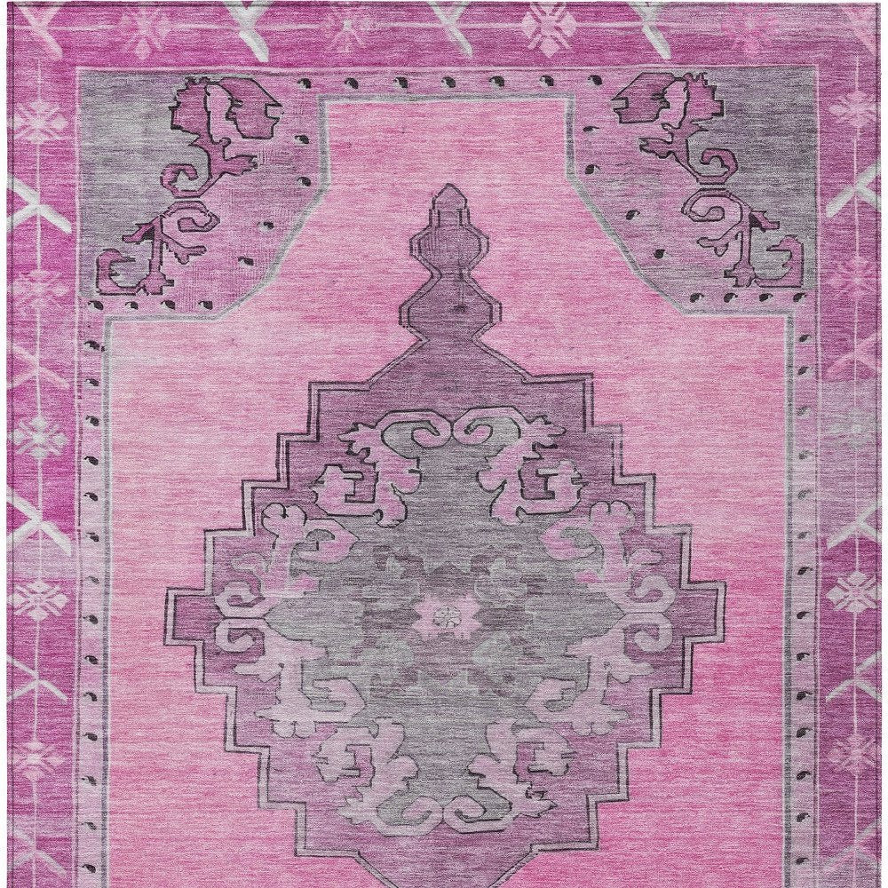 9' X 12' Pink And Blush Geometric Washable Indoor Outdoor Area Rug — view 6