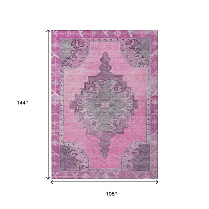 9' X 12' Pink And Blush Geometric Washable Indoor Outdoor Area Rug HomeRoots