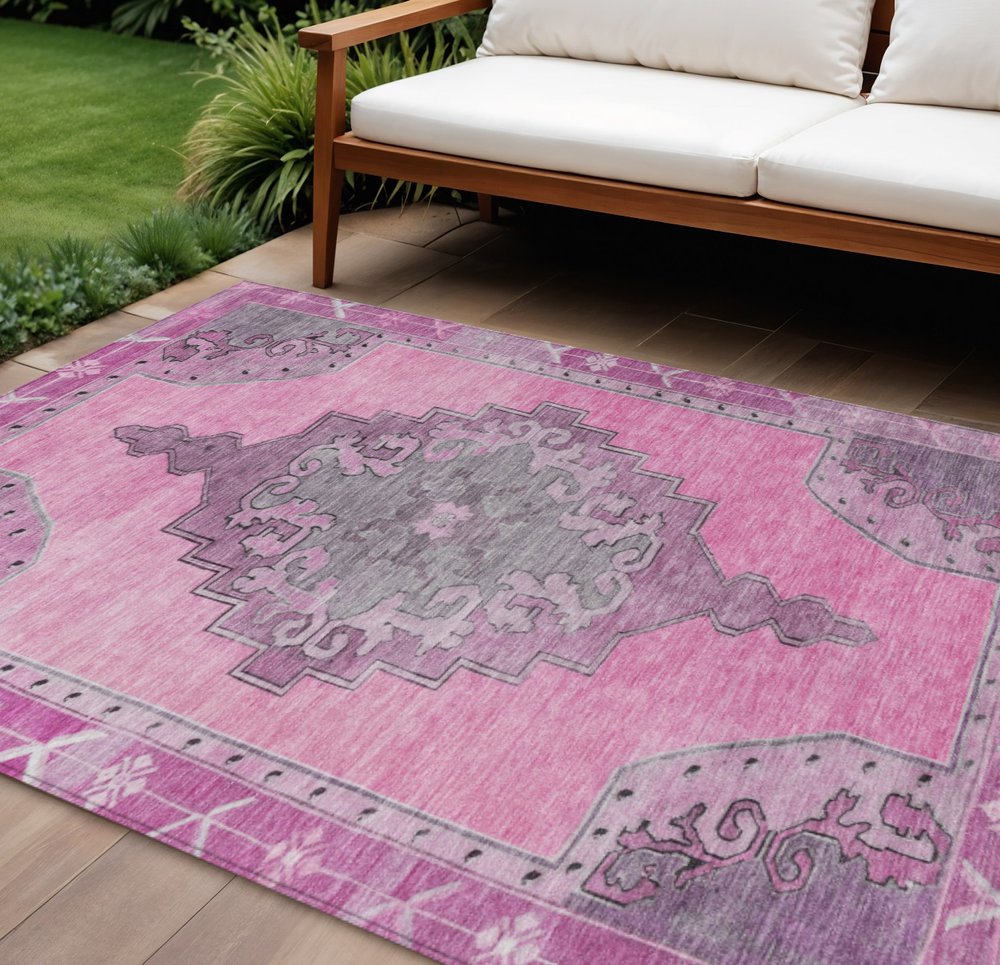 9' X 12' Pink And Blush Geometric Washable Indoor Outdoor Area Rug HomeRoots