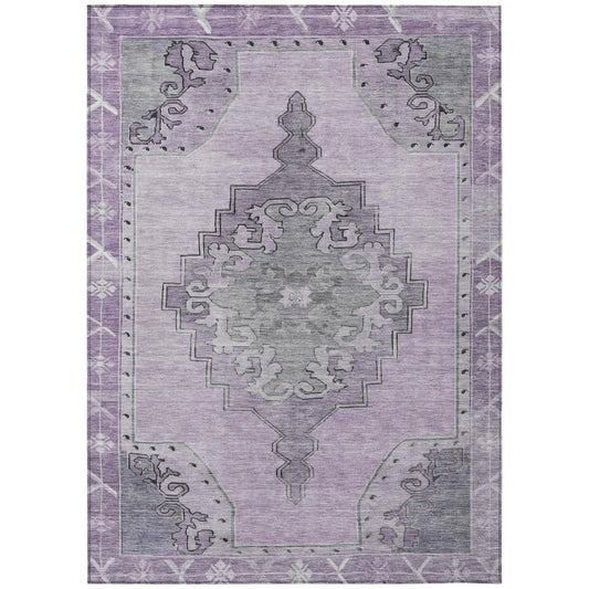 3' X 5' Plum And Gray Geometric Washable Indoor Outdoor Area Rug
