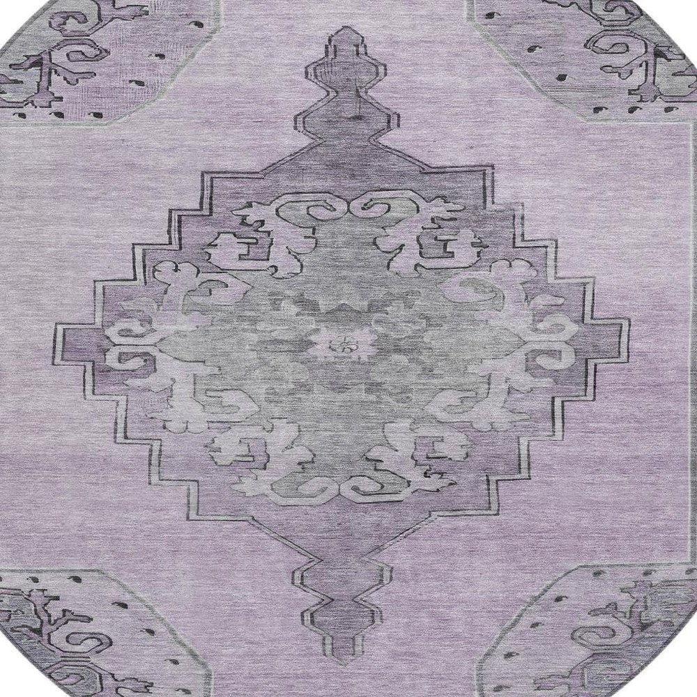 8' Plum And Gray Round Geometric Washable Indoor Outdoor Area Rug — view 9
