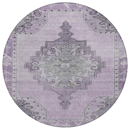 8' Plum And Gray Round Geometric Washable Indoor Outdoor Area Rug HomeRoots