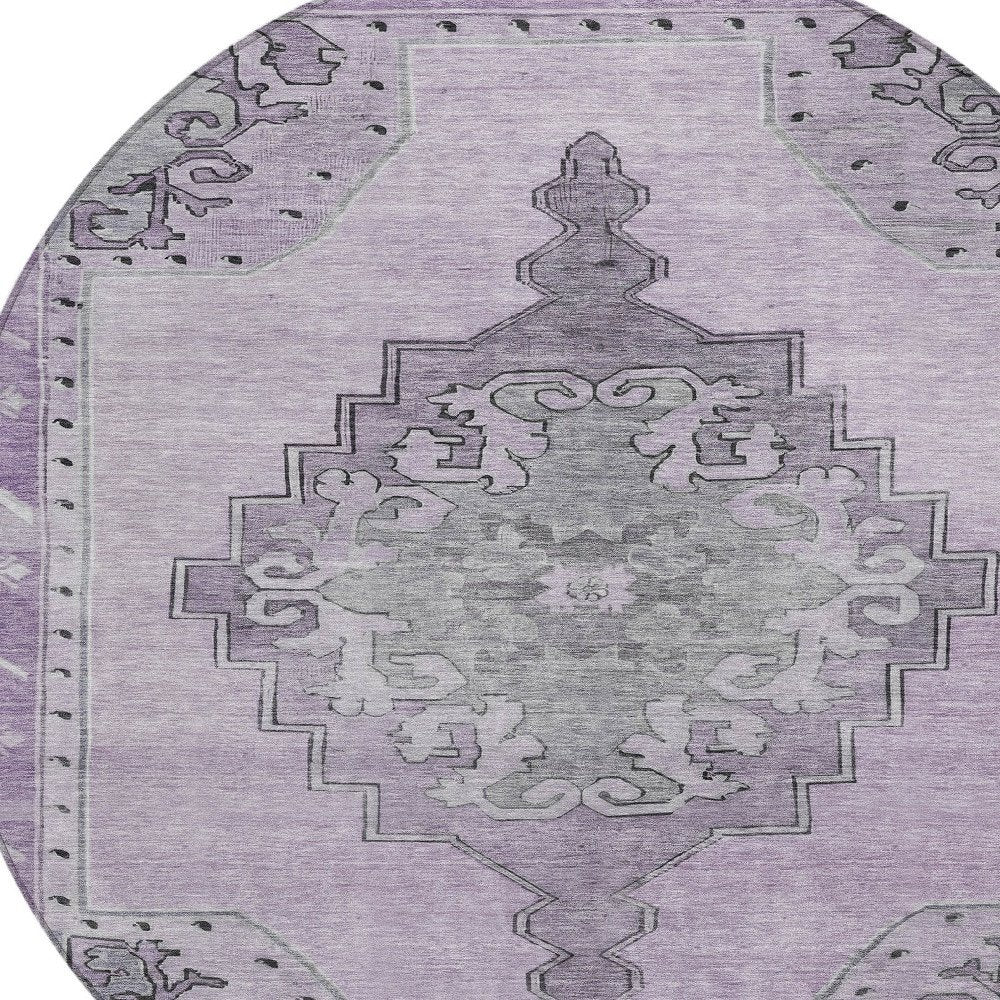 8' Plum And Gray Round Geometric Washable Indoor Outdoor Area Rug — view 4