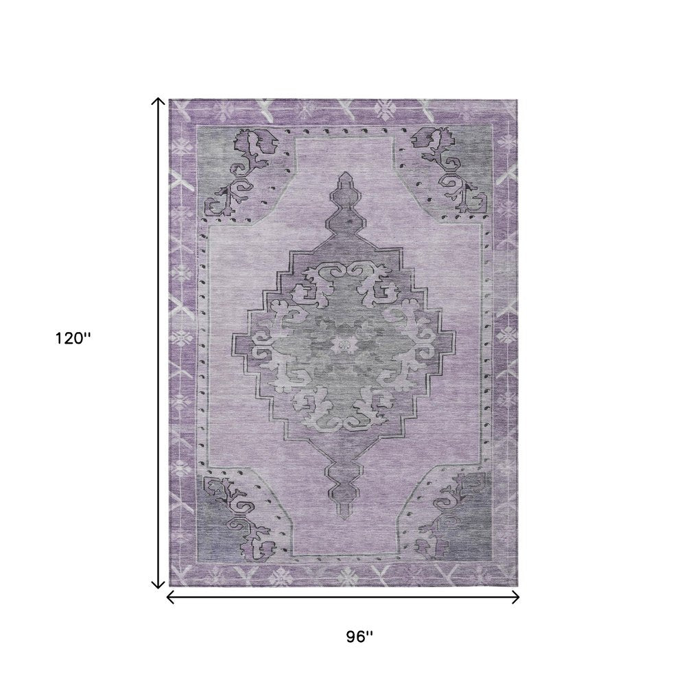 8' X 10' Plum And Gray Geometric Washable Indoor Outdoor Area Rug — view 12