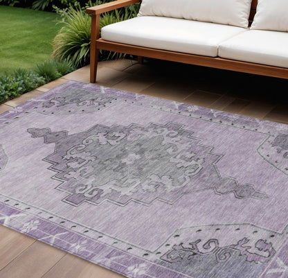 8' X 10' Plum And Gray Geometric Washable Indoor Outdoor Area Rug HomeRoots