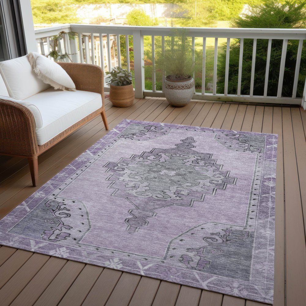 8' X 10' Plum And Gray Geometric Washable Indoor Outdoor Area Rug — view 7