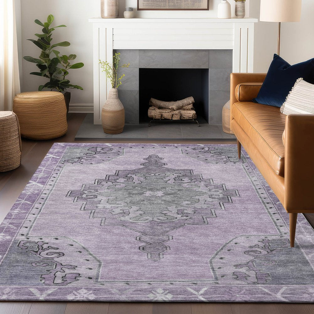 8' X 10' Plum And Gray Geometric Washable Indoor Outdoor Area Rug HomeRoots