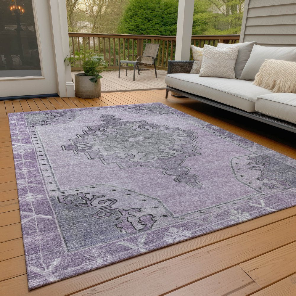 8' X 10' Plum And Gray Geometric Washable Indoor Outdoor Area Rug HomeRoots