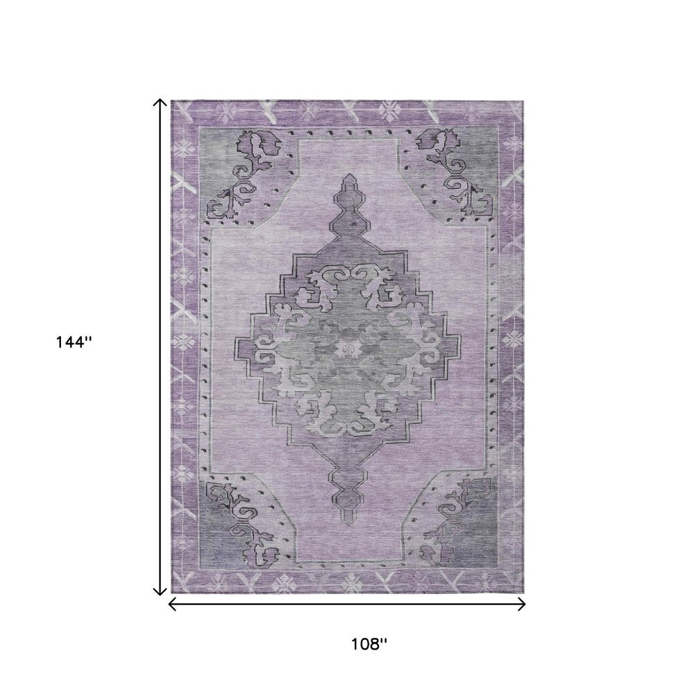 9' X 12' Plum And Gray Geometric Washable Indoor Outdoor Area Rug — view 7